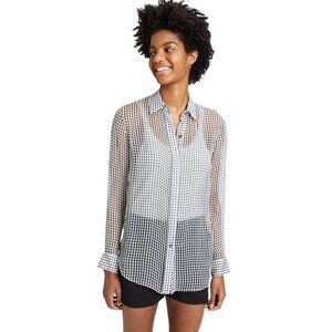 Women's - Theory Gingham Essential Silk Button Down Blouse, Size Small